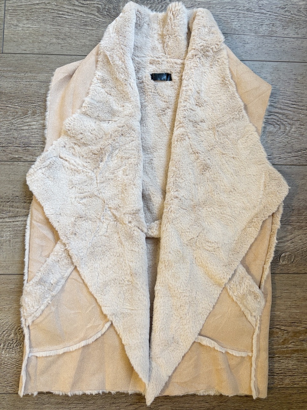 Janice Apparel Open-Front Faux Suede & Faux Fur Lined Vest w Waterfall Collar
